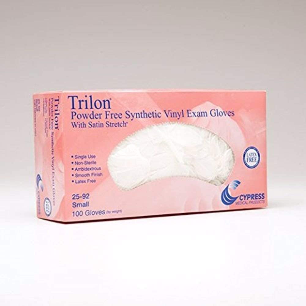 Trilon Powder Free Synthetic Vinyl Exam Gloves Small (100 Count