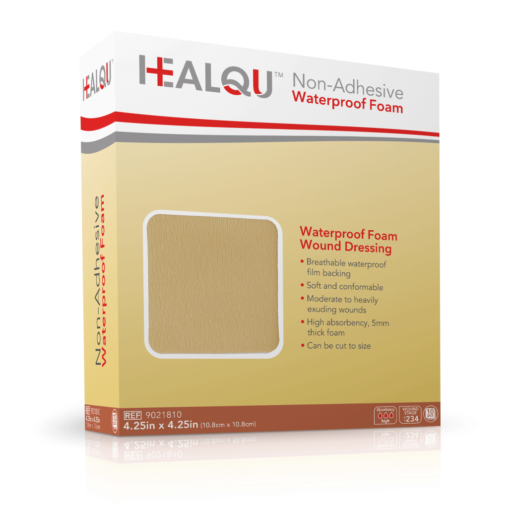 HealQu NonAdhesive Waterproof Foam Dressing Box of 10