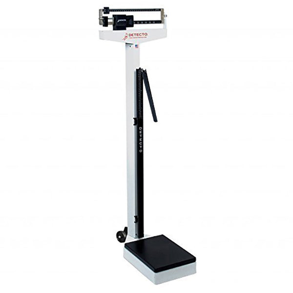 Detecto Eye-Level Physician Scale with Height Rod and Wheels - White, 200 kg x 100 g