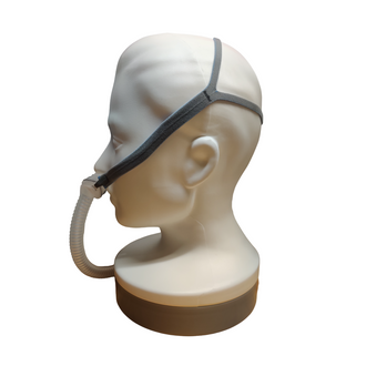 Sideview of the ResMed AirFit P10 Nasal pillow mask on a mannequin