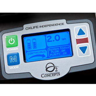 Close-up of the o2 concepts oxlife independence portable oxygen concentrator