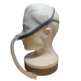 Sideview of the resmed airfit n30 nasal cpap mask on a mannequin