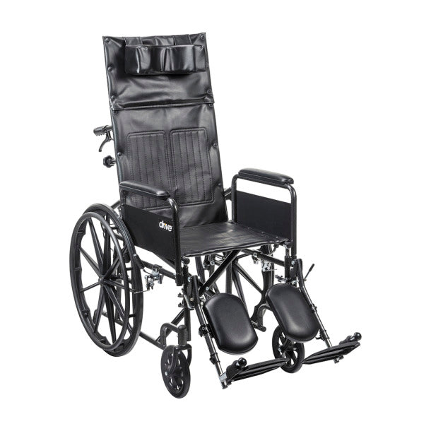 Drive Medical Silver Sport Full-Reclining Wheelchair, Full Arms, 18 Seat
