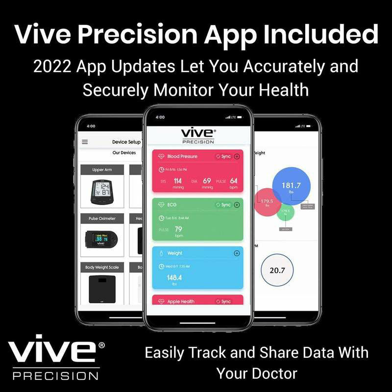 Vive Health Blood Pressure Monitor Compatible with Smart Devices Black