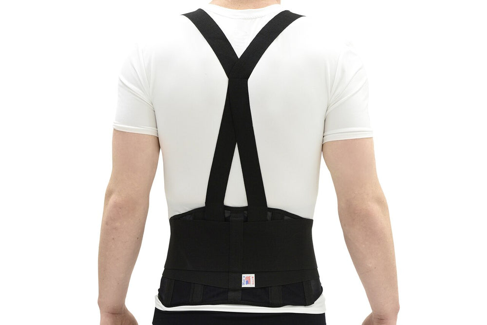 MAXAR Work Belt - Industrial Lumbosacral Support (Economy, w/o Suspenders) - Black & Black w/Red Trim