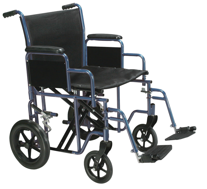 Bariatric Heavy Duty Transport Wheelchair with Swing Away Footrest, 20" Seat, Blue