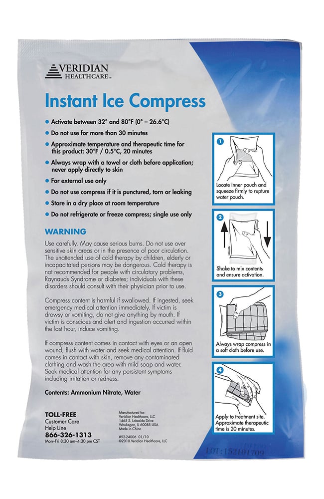 Veridian Healthcare Instant Ice Compress, 6-Inch x 9-Inch
