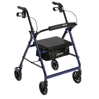 Rollator Rolling Walker with 6" Wheels, Fold Up Removable Back Support and Padded Seat, Blue