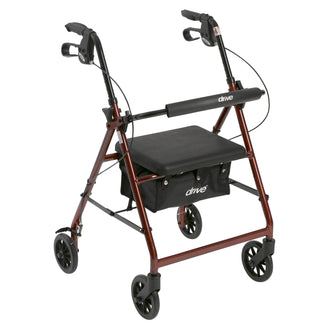 Rollator Rolling Walker with 6" Wheels, Fold Up Removable Back Support and Padded Seat, Red