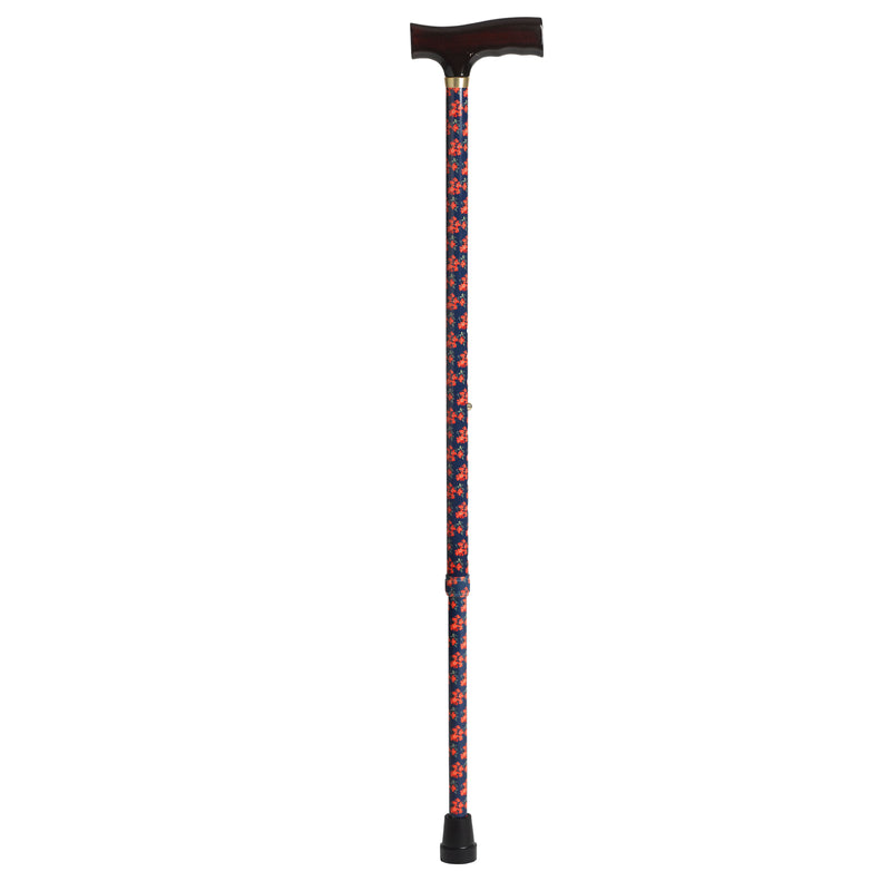 Adjustable Lightweight T Handle Cane with Wrist Strap, Red Floral