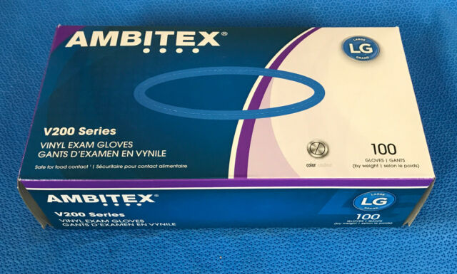 Ambitex Powder Free Vinyl Exam Gloves - Large (100 Count)