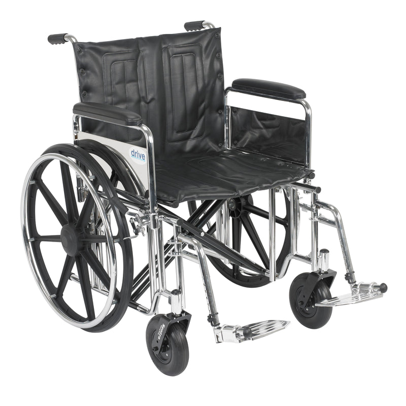 Sentra Extra Heavy Duty Wheelchair, Detachable Full Arms, Swing away Footrests, 22" Seat